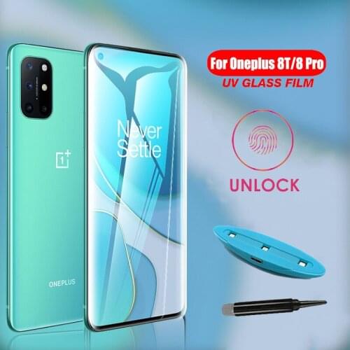 1/2 PCS UV Tempered Glass For Oneplus 8T Full Liquid Glue Front Screen Protector For Oneplus 8 Pro 1+8T 8 Pro UV Glue Glass