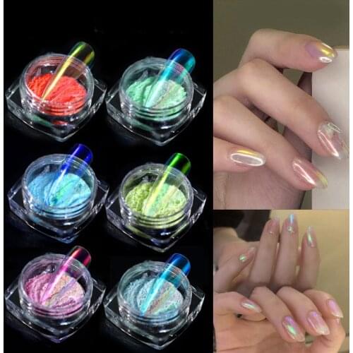 1 Box Semi Transparent Aurora Mermaid Nail Powders Nude Chameleon Nail Art Pigments Unicorn Neon Glitters Manicure Decorations