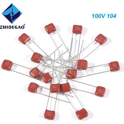 ZHIDEGAO 20PCS 100V104J Pitch 5mm 100NF 0.1UF 100V 104 CBB Polypropylene film capacitor