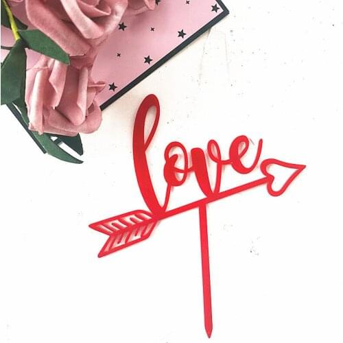 Wedding Cake Topper Acrylic Love Red Arrow Heart Anniversary Cupcake Topper for Valentines Day Wedding Party Cake Decorations
