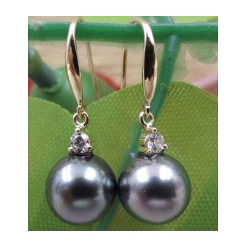 Free shipping luxury Noble jewelry BEAUTIFUL 9mm black round TAHITIAN PEARL DANGLE EARRING