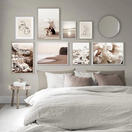 Boho Style Canvas Painting Sunset Beach Poster Nordic Print Village Seascape Wall Art Picture For Living Room Home Decoration