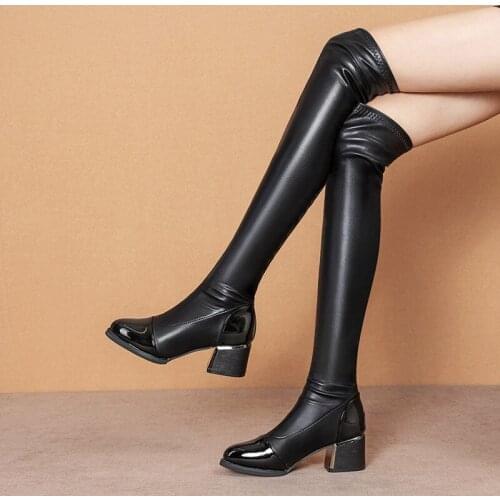 Women Stretch Boots 5cm High Heels Fetish White Ankle Boots Stripper Low Heels Lady Warm Autumn Chunky Shoes C311