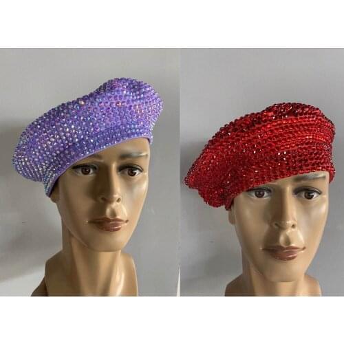 Sparkling Rhinestone France Beret Hat Women Men Party Prom Painter Flat Cap Bonnet Caps Nightclub Dancer Stage Accessories