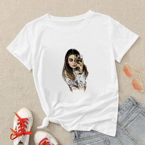 Sexy Posing Girl Printed T Shirts Womens Wine glass and beauty Graphic T Shirt Beautiful Harajuku Aesthetic Tshirt Hipster
