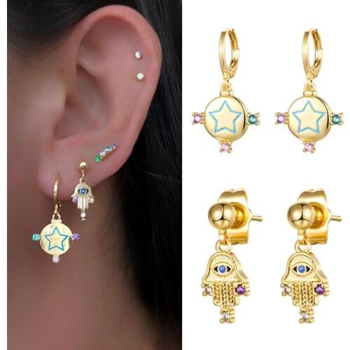 ISUEVA Turkey Style 18K Gold Filled Cubic Zircon Evil Eye Dangle Drop Earrings For Women Lucky Amulet Fashion Free Shipping