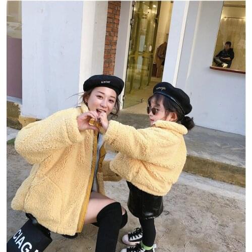 New Winter Korean style fashion turn down collar artificial faux lamb fur Parenthood jacket outerwear both for MOM and gi