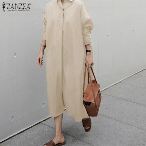 Fashion Shirt Dress Womens Autumn Sundress ZANZEA 2021 Casual Long Sleeve Midi Vestidos Female Button Down Robe Plus Size 5XL