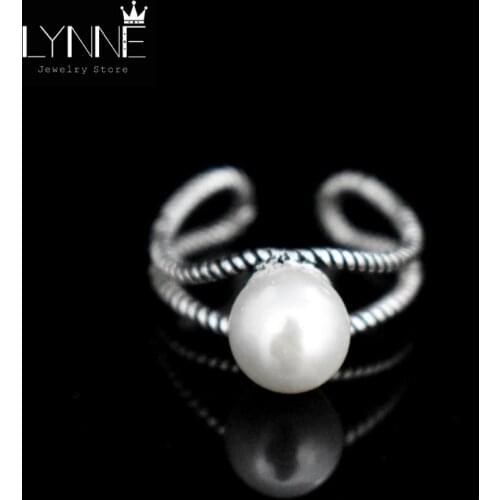 Fashion Vintage Silver Plated Pearl Ring Twist Weave Double Layer Resizable Rings Street Style Women&Girl Jewelry Gift Wholesale