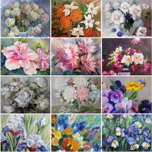 5D Diy Diamond Painting Embroidery Peony Lily Flower Full Square Round Drill Cross Stitch Kits Still Life Mosaic Pictures Decor