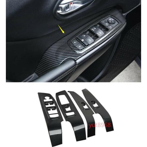 For Jeep Cherokee 2014-2018 Carbon Fiber Inner Window Switch Panel Cover Trim 4pcs