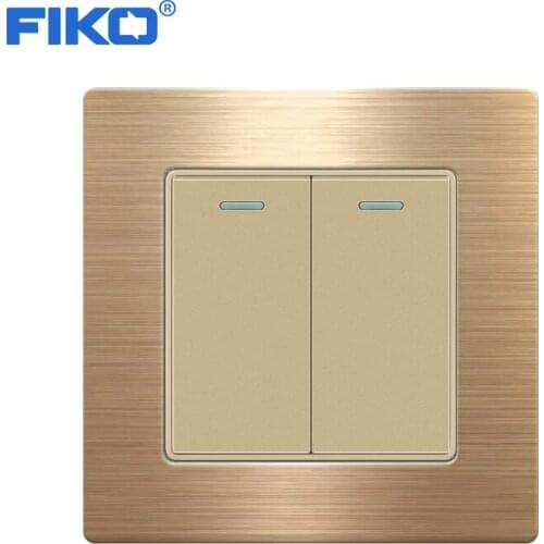 FIKO EU/UK wall power 2Gang 1/2/3 way switch ,250V 16A light switch stainless steel brushed panel 86mm*86mm white/black/gold