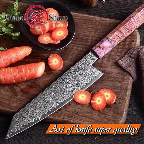 Chefs Knife 67 layers Japanese Damascus steel 8 inch Japanese Kitchen Knife Purple Handle Solidified Wood Damascus Chef Knife