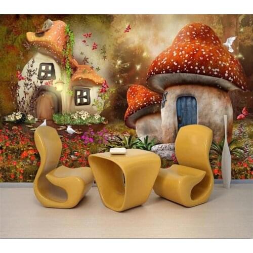 Beibehang Custom wallpaper 3d mural fairy tale world mushroom house childrens room living room bedroom TV background wall paper