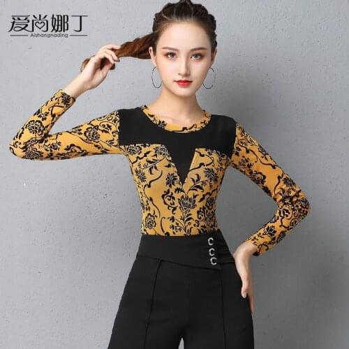 Latin dance clothing adult new Latin dance national standard practice long sleeve latin TOP