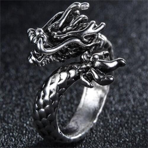 Exaggerated Gothic Dragon Open Ring for Men Women Heroic Spirit Silver Color Dragon Hyperbole Male Rings Punk Style Man Jewelry