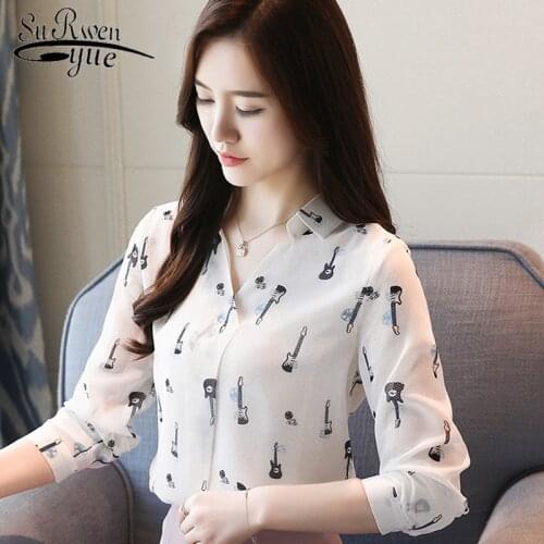 Autumn blusas mujer de moda2021 Belly Covered Chiffon Shirt Womens Wear New V-collar Printed Chiffon Loose ladies Top 1185 40