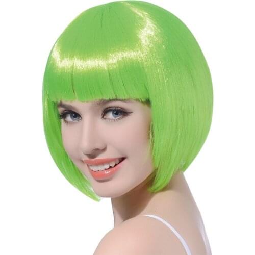 Short Bob Synthetic Wig With Bangs Blonde Pink For Black Women Blonde Pink Red Black Cosplay Party Heat Resistant