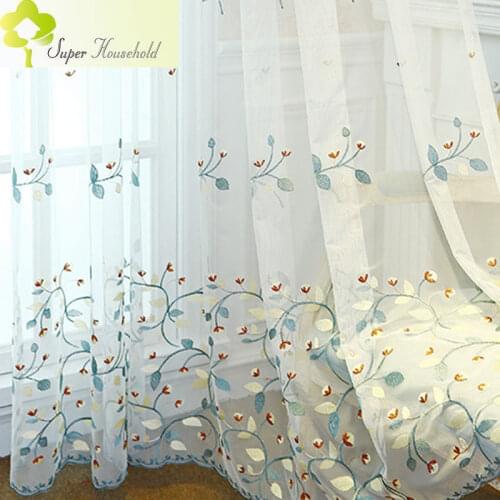 Pastoral Embroidered Small Leaves White Tulle Curtains for Living Room Window Screen for Bedroom Voile Sheer Kitchen Door Drapes