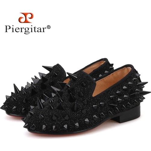 Piergitar 2018 new arrival Parent-child design shoes Handmade children spikers loafers party and banquet kids leather shoes
