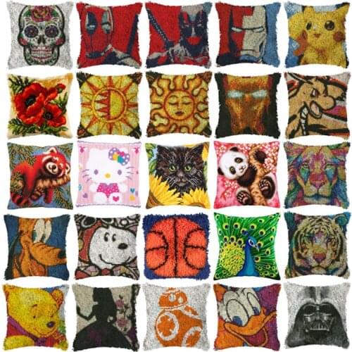 Lion panda Carpet Embroidery Pillow Knoop Pakket Needlework Set Latch Hook Cushion Button Package Decor