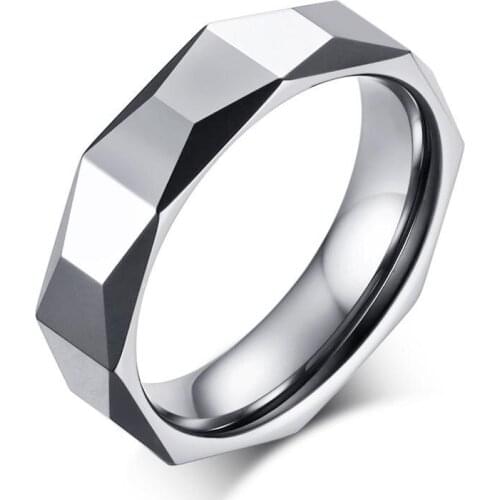 POYA 5.5mm Tungsten Carbide Ring Multi-Faceted Mens Womens Wedding Ring Comfortable Fit