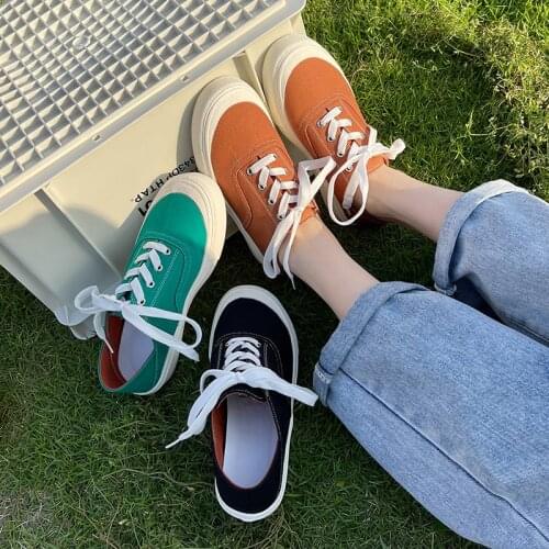 Simple Solid Color Plus Size 40 Ladies Single Shoes Spring And Summer New All-Match Low-Cut Lace-Up Casual Canvas Shoes