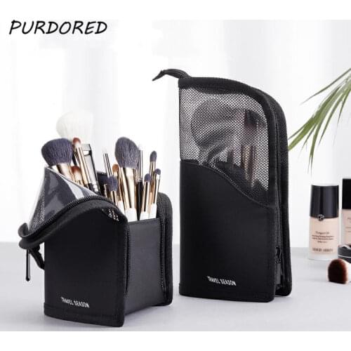 PURDORED 1 Pc Stand Cosmetic Bag for Women Clear Zipper Makeup Bag Travel Female Makeup Brush Holder Organizer Toiletry Bag