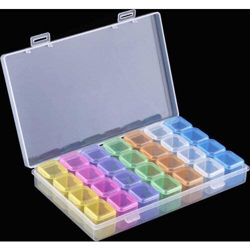 28 Slots Adjustable Plastic Storage Box for Diamond Painting Beads Makeup Organizer DIY Jewelry Storage Box Case