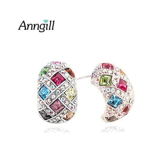 ANNGILL Genuine 100% Crystals from Swarovski Woman Stud Earrings Vintage Semicircle Earrings Jewelry Femme Brincos