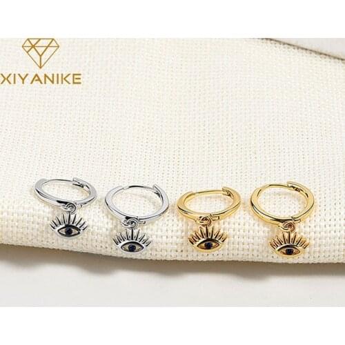 XIYANIKE 925 Sterling Silver 2021 Hot Sale Blue Eye Shape Hoop Earrings Female Charm Retro Jewelry Accessories Party Wholesale