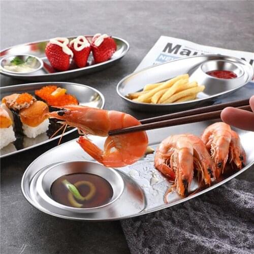 Stainless Steel Snack Plate Oval Sushi Shrimp Dumpling Kimchi BBQ Snack High Quality Seasoned Vegetable Plate