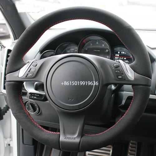 Top Black Suede Car Steering Wheel Hand-stitch on Wrap Cover For Porsche Cayenne Panamera 2010- 2011