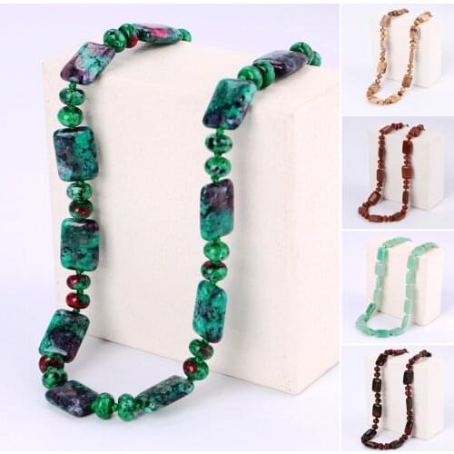 Vintage Natural Stone Necklace Beads Statement Choker Bib Collar Women Jewelry Gift Goldstone Aventurine Opal Onyx Colorful New