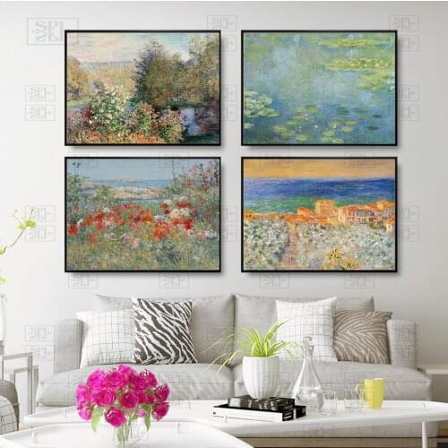 Water Lilies By Monet Posters and Print Vintage Landscape Canvas Painting Bedroom Decoration Wall Art Pictures for Living Room