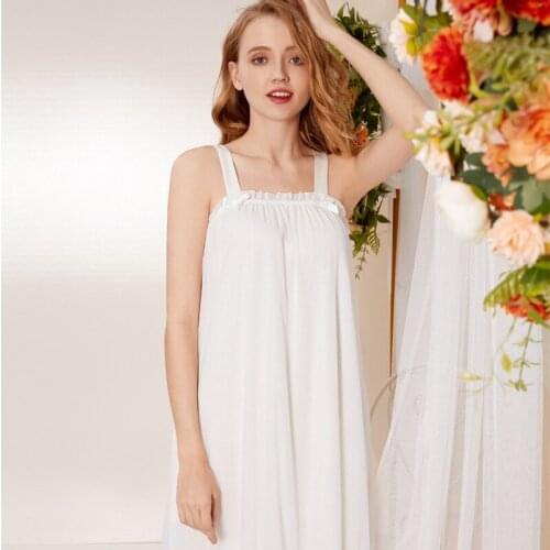 Female Sling Princess Nightdress Sexy Mesh Nightgowns Double Bow Home Service Soft Plus Size Sleepshirts Loose Sleepwear