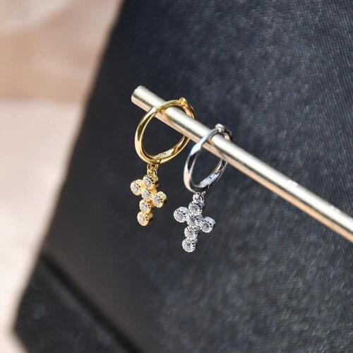 925 Sterling Silver Earrings Fashion INS Style Cross Geometric Zircon Round Ear Ring Drop Wild Women Girl boy Silver Ear Jewelry