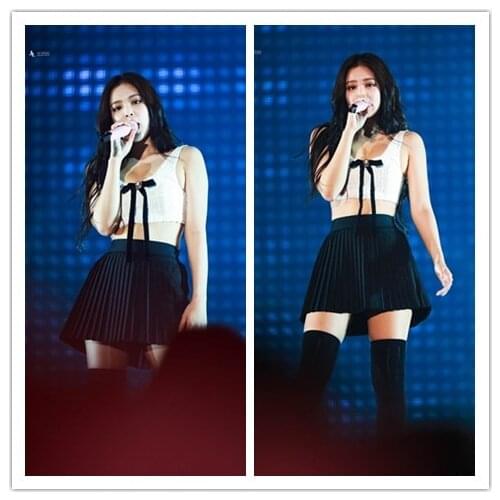 Kpop Korean Celebrity dance show same Bow-knot tweed sleeveless short vest tops+sexy slim mini pleated skirt women Two-piece set