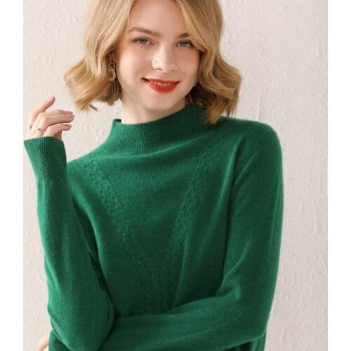2021 new ladies sweater 100% pure wool knitted pullover sweater pure color casual Korean ladies loose plus size blouse
