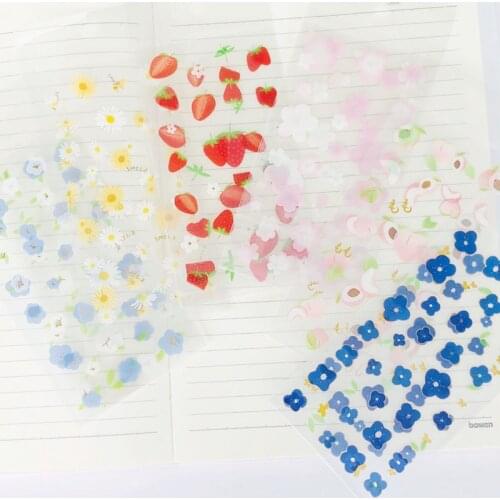 2 Sheets /Bag Sweet Strawberry Peach Flowers Hot Stamping PVC Decorative Stickers Notebook Decoration