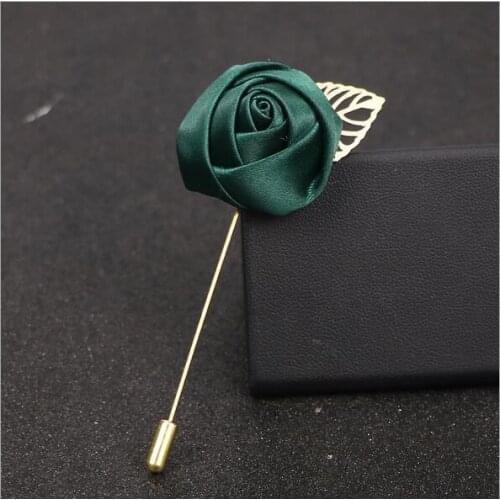 2018 Dark Green Best Man Male Suits Gold Leaves Roses Brooches Corsage Collar Flowers Long Needle Handmade Lapel Pin Brooch