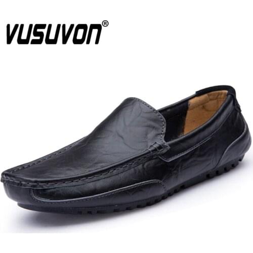 2021 Casual Men Genuine Leather Shoes Breathable Fashion Flat Round Beach Home Business Driving Loafers Boys Plus Size Slippers
