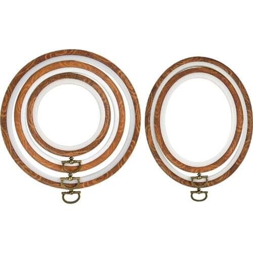 5 Pcs Embroidery Hoops Set Cross Stitch Hoop Ring Imitated Wood Display Frame-Circle and Oval Hand Embroidery Kits