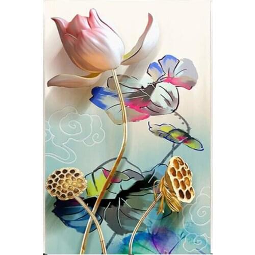 5D DIY Diamond embroidery Lotus Flower diamond painting Cross Stitch sets pictures of Rhinestones decor Christmas gift WG1139