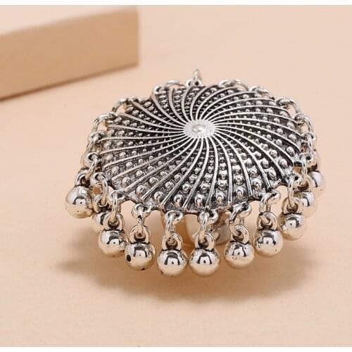 Bohemian Vintage Silver Color Bells Tassel Metal Rings for Women Punk Geometric Alloy Joint Midi Ring Gothic Jewelry кольца