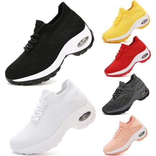 Large Size Platform Cushioning Sneakers Socks for Women Wedge Sports Shoes Running Womens Sport Shoes Black Knitted GME-1810