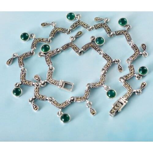 New solid s925 sterling silver simple and fashionable drop shape ladys green chalcedony anklet fashion jewelry for summer women