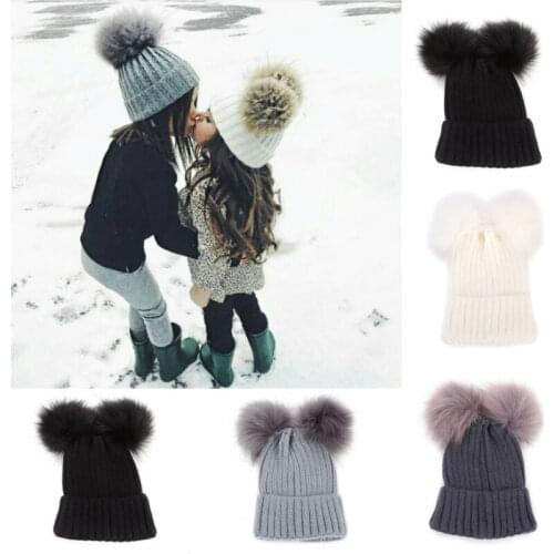 Baby Kid Warm Winter Knit Wool Beanie Fur Pom Bobble Hat Fashion Boys Girls Crochet Cap