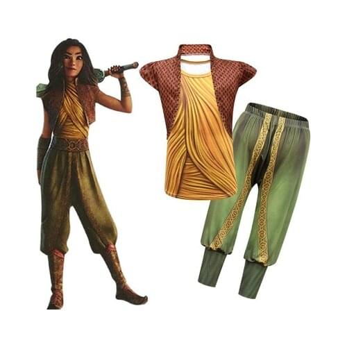 New Movie Raya and The Last Dragon Kids Cosplay Legend Halloween Costume Raya Fancy Set with hat Children Performance Costume