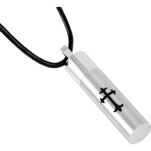 IJD8228 Never Fade Stainless Steel Urn Pendant Cross in Cylinder Memorial Keepsake Cremation Necklace with 20" Snake Chain